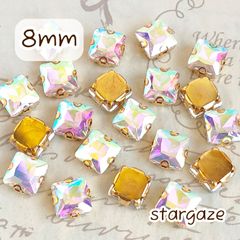 【 10個 】 8mm ガラス製 スクエアストーン ビジュー カボション オーロラクリア