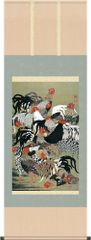 掛軸 群鶏図(ぐんけいず) 伊藤若冲 尺五立 床の間 モダン 2G9-031