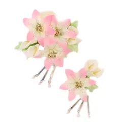 特別セール価格 髪飾り 成人式 振袖 前撮り 袴 花 豪華2点セット 白 ピンク ゴールド 大特価 ちりめん ビラ簪 ビーズ ラインス No.8-0868