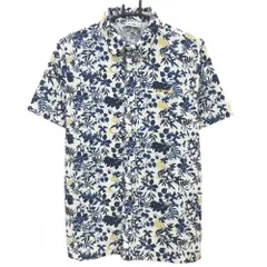 【超美品】アディダス 半袖シャツ 白×ネイビー リーフ柄 花柄 メンズ L/G ゴルフウェア adidas