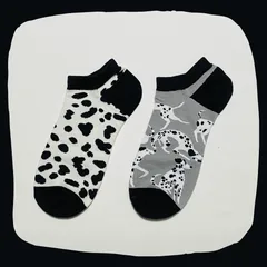 ダルメシアンとダルメシアン柄 くるぶしソックス #380 左右非対称