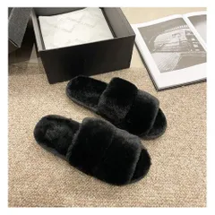 ☆ ブラック ☆ 38-39(23.5cm-24cm) ☆ スリッパ もこもこ pmyslimoko04 もこもこ スリッパ ルームシューズ ルームスリッパ 秋 冬用 前開きスリッパ ルームサンダル 室内履き オープントゥ ボア フェイクファー