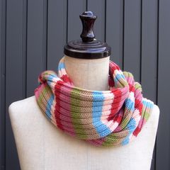 ［scarf14］ピンク系ボーダーの可愛いマフラー