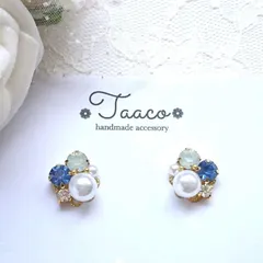 No.25 ブルーストーンのビジューピアス･イヤリング ハンドメイド