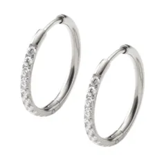 【シルバー×16mm】[Cream dot. クリームドット公式]ステンレス製 フープ 金属アレルギー つけっぱなし サージカルステンレス 5サイズ ビジュー 両耳用 キャッチレス 中折れ 開閉式 大人