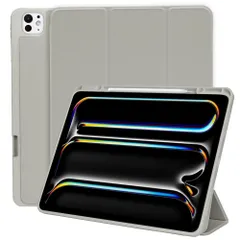 【迅速発送】MS factory iPad Pro 13インチ M4 2024 用 ケース ペン収納 耐衝撃 ソフトTPU カバー Pro 13 第7世代 スタンド オートスリープ ライト グレー IPDP13m4-S-HDR-LGY