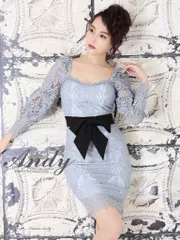 ブルーグレー [OK2322-BLGYB-2104]【ANDY/アンディ】総レース/ パフスリーブ/ 長袖/ リボンベルト/ タイト/ ミニドレス/ キャバドレス
