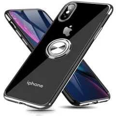 【在庫処分】リング付き クリア ケース 落下防止 耐衝撃 スタンド機能 透明 用 TPU メッキ ケース防塵 薄型 Max 軽量 一体型 変形防止 全面保護カバー Xs アイフォン XS Max 用 iPhone ケース 銀 MJJ-1039-5-11