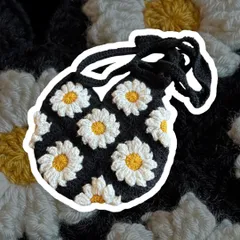 ハンドメイド　ポシェット　手芸　グラニースクエア　デイジー　フラワー　　バッグ　裏地付き　裏地　韓国　かぎ編み　編み物