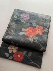 名古屋帯　黒　椿　開き仕立て