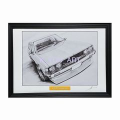 三菱 ギャラン シグマ GSRカスタム　鉛筆画　名車　旧車　ノスタルジックカー　イラスト 絵画 デッサン 絵　A4サイズ 230ｍｍX318ｍｍ 額付き 作者直筆サイン入り 車好き 男性 向け お誕生日 バースデー ギフト クリスマス プレゼント にも最適