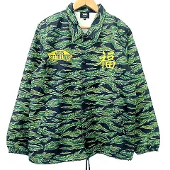バンズ VANS タイガーカモ カモフラ コーチ ジャケット アウター 迷彩 バックプリント ロゴ M グリーン系 ブラック A0311のサムネイル