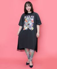 ScoLar（スカラー）スカラー×コラージュ柄 チュール重ねワンピース　チャコールグレー、アイボリー、ブルー　151652