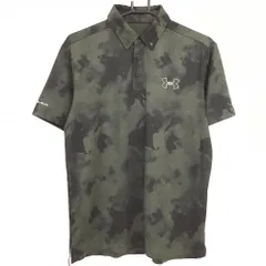 ★値下げ★【超美品】アンダーアーマー 半袖ポロシャツ カーキ×黒 総柄 メンズ MD ゴルフウェア UNDER ARMOUR