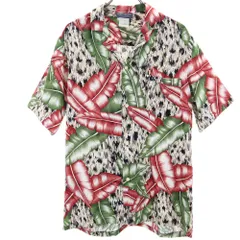 マークレイステン 90s ハワイ製 オールド 半袖 オープンカラー アロハシャツ M レッド MARK RAYSTEN メンズ 古着 【240502】 メール便可