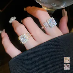 大ぶりのスクエア型フェイクダイヤリング ゴールド シルバー TK0895