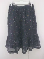 ◇ 31 Sons de mode トランテアン ソン ドゥ モード 花柄 膝下丈 フレア スカート サイズ 38 ネイビー レディース E  【1305090008592】