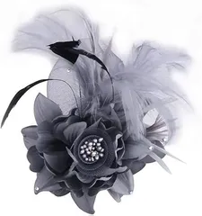 bath&bath 特別な日に胸元を彩る コサージュ 羽根付き 2way 結婚式 入学式 卒業式 b-12( グレー)