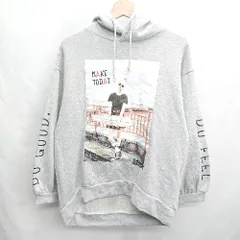 ◇ ⊇ one after another NICE CLAUP フォトプリント スリーブプリント 長袖 パーカー サイズF グレー系 レディース E  【1501160013903】