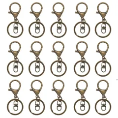 【在庫処分】回転フック付き キーリング キーホルダー金具 (アンティークゴールド) アクセサリーパーツ 15個セット ナスカン