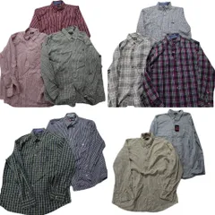 古着卸 まとめ売り チャップス CHAPS 長袖シャツ 10枚セット (メンズ XL ) ストライプ チェック柄 デットストック 中古 古着 NA7363