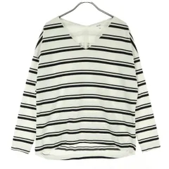 niko and... ニコアンド ボーダー柄 長袖 Vネック カットソー 3 ホワイト系 レディース 古着