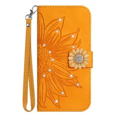 【在庫セール】アィフォン 耐衝撃 XR XR 収納 スマホケース カード ハンドメイド 付き ストラップ 女性 デザイン 花 優雅 ひまわり 純色 ラインストーン きらきら 手帳ケース 花柄 おしゃれ PUレザー かわいい 携帯カバー 手帳型 ケース (黄色いのサムネイル