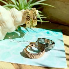 【 ハワイアンジュエリー 】 プルメリア ホヌ ワンタッチ フープ ピアス ( ゴールド / シルバー / ピンクゴールド ) サージカルステンレス SUS 316L / つけっぱなし 錆びない / ニッケルフリー 金属アレルギー対応 / ギフト ラッピング