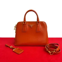 ほぼ未使用 PRADA プラダ 三角ロゴ 金具 パテントサフィアーノ レザー エナメル 本革 2way ハンドバッグ ショルダーバッグ オレンジ 60904