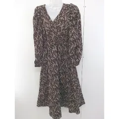 ◇ ◎ RAY CASSIN 花柄 カシュクール ウエストゴム 長袖 ロング ワンピース サイズF ブラウン ホワイト レディース  【中古】 【1111190007713】
