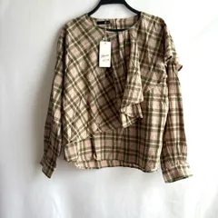 Ranan 長袖ブラウス　チェック　新品未使用　ピンクベージュ　L フリル