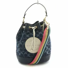 コーチ COACH デンプシードローストリングバケットバッグ シグネチャー デニム 2WAY ハンドバッグ ワンハンドル ショルダーバッグ ロゴチャーム 紺 ネイビー マルチカラー O4101 /BB