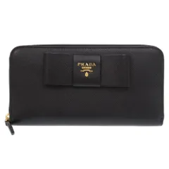 未使用品 プラダ リボン サフィアーノ ブラック ラウンドファスナー 長財布 黒 0960 PRADA