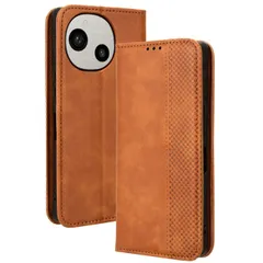 AQUOS R10 / R9 ケース 手帳 SH-51F SH-51E チェック柄 合革 レトロ 手帳 ケース 【Color】キャメル