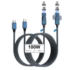 新品 マグネット 充電ケーブル USBケーブル 急速充電 ケーブル PD100W対応【【2本入り 1.2m+2m】 充電ケーブル マグネット 磁気充電ケーブル type-c ケーブル 着脱式 ライトニグ 携帯充電ケーブル USB Type-C コネクタ 防塵磁