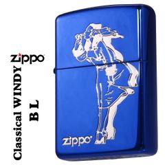 zippo(ジッポーライター)人気の「WINDY」デザイン クラシカル ウィンディ イオンコートブルー オイルライター　CL-WINDY-BL　かわいい 彫刻 ZIPPOロゴ入り キャラクター キュート レトロモチーフ  メンズ レディース