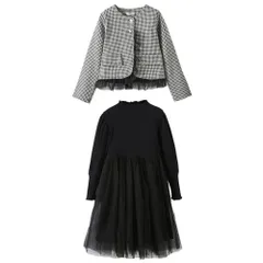 ☆ ブラック ☆ 140cm ☆ フォーマルワンピース nafo8900 フォーマル ワンピース 女の子 スーツ ワンピ スカート ジャケット セット 卒業式 入学式 子ども 子供 キッズ かわいい おしゃれ 長袖 チュール ふんわりリボン フリル 黒 発表会