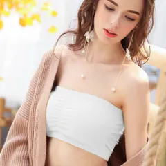 ☆ ホワイト ☆ Lサイズ ☆ ノンワイヤー ブラ カップ付き pmy8602 チューブトップ ブラ カップ付き ブラジャー ベアトップ チューブブラ ノンワイヤー シームレス 肩紐なし パッド付き パット付き ドレスインナー ストレッチ 伸縮 肩出し 肩だし