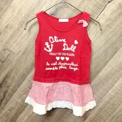 M1-01771 【KIDS】OLIVEdesOLIVE DOLL(オリーブデオリーブドール)女の子 チュニック (110) /赤×白 ストライプ×フリル 表、プリントにスレ有 全体的に毛羽立ち有 G