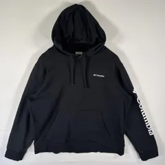 古着 コロンビア Columbia パーカー 袖ロゴプリント ワンポイント スウェット フーディ プルオーバー 大きいサイズ XL  ブラック メンズ