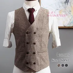 ジレーベスト フォーマルベスト メンズ スーツベスト ヴィンテージ Vネック 紳士服 ビジネス トップス 春秋 西洋 ダブルボタン  vii3v375337