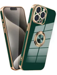 ★ iPhone 15 Pro ケース リング 耐衝撃 いphone15Pro リング付き スマホケース TPU 車載ホルダー ストラップホール付き メッキ加工 カバー ダークグリーン