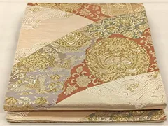 平和屋着物◎六通柄袋帯　立波花鳥文　金糸　正絹　逸品　CAAW3572qvのサムネイル