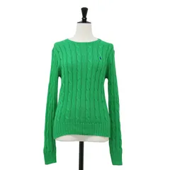 POLO Ralph Lauren ポロ ラルフローレン ニット グリーン サイズ:S | コットン クルーネック ケーブルニット / セーター | 長袖 コンパクト ロゴ 刺繍 | トップス プルオーバー【レディース】【中古】