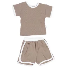 ☆ ブラウン ☆ 90cm ☆ セットアップ ベビー服 子供服 ベビー服 夏服 セットアップ ルームウェア 子供 こども 赤ちゃん キッズ 上下セット 半袖 男の子 女の子 Tシャツ ズボン ショートパンツ 運動着 パジャマ シンプル カジュアル スポーツ