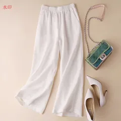 ワイドパンツ 綿麻風 無地 夏 レディース 9分丈 リネン レディース パンツ OL 通勤 おしゃれ ウエストゴム 薄手 カジュアル