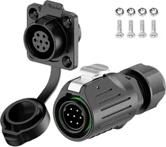 【在庫処分】E-WeiChat EW-LP16 産業用防水コネクタ IP68 高速プラグイン接続 航空コネクタ PBT樹脂ハウジング 丸型コネクタ クイック・ディスコネクト 電気コネクタ M16 2-9ピン フランジ・ソケット (7ピン)