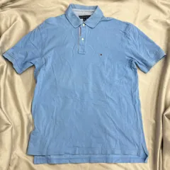 TOMMY HILFIGER  トミー ヒルフィガー　半袖　ポロシャツ　ブルー　L 青　水色　刺繍　刺しゅう　ロゴ　コットン　トップス