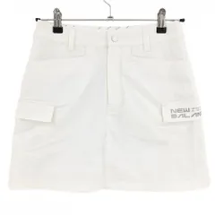 【超美品】ニューバランスゴルフ スカート 白 格子織生地 ロゴプリント 裏地メッシュ レディース 00(XS) ゴルフウェア New Balance