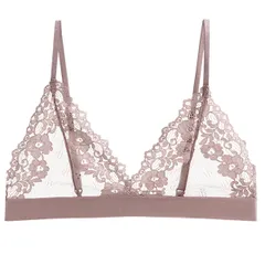 ノンワイヤーブラ 三角ブラ 総レース レディース ホック付き 花柄 シースルー セクシー ナイトブラ 薄手 ノンパッド 肩紐調節 透け感 黒 白 赤 紺 br-002